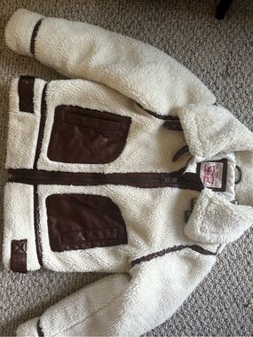 Levi’s Cream Sherpa Jacket with Brown Trim